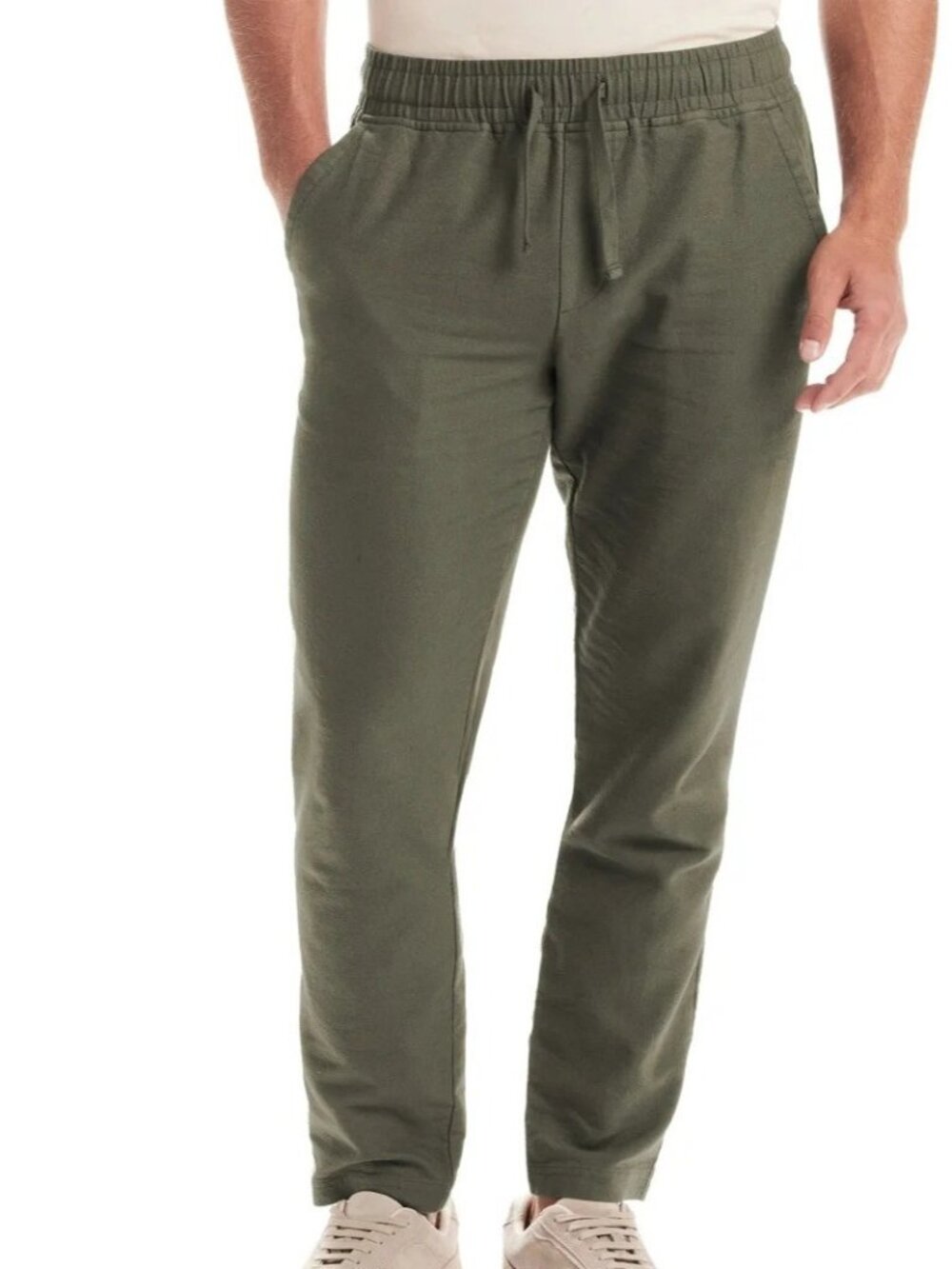 Vintage & Black Men's S Green Cotton Linen Blend Drawstring Pants